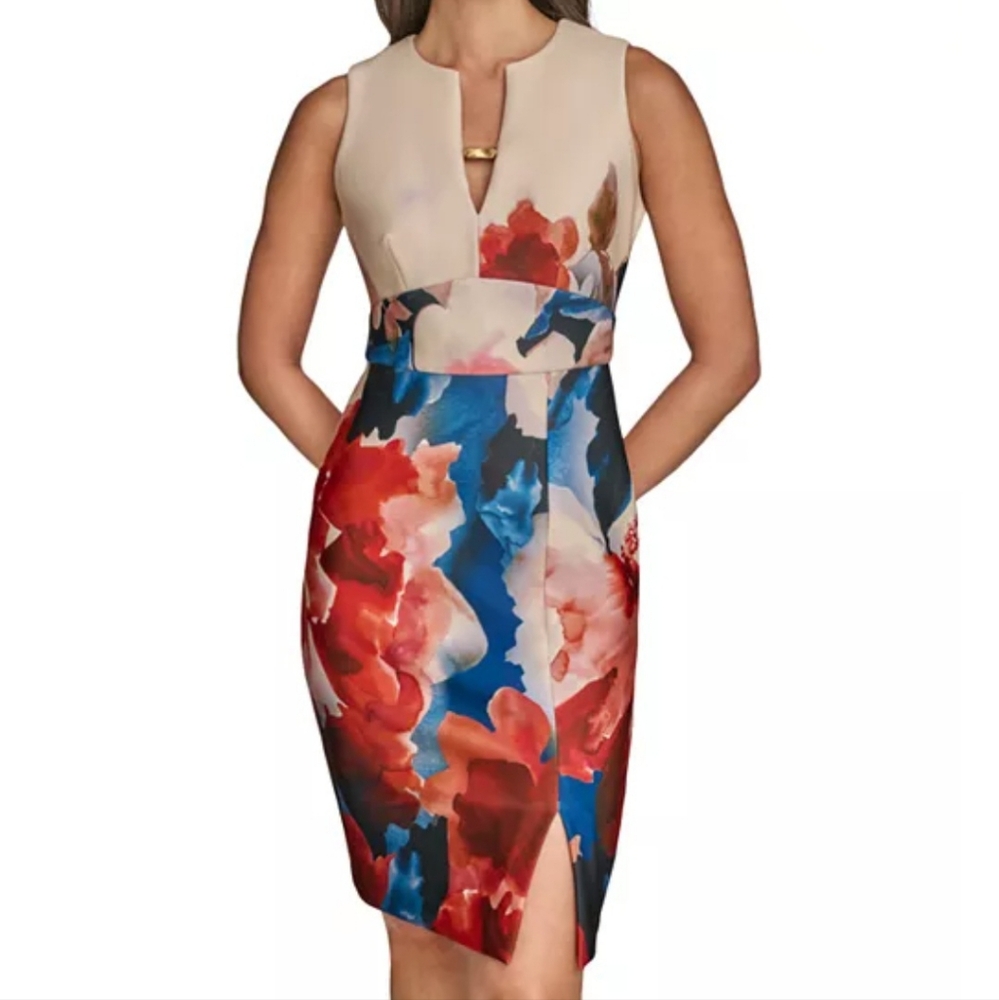 Donna Karan Floral Sleeveless Sheath Dress - Picture 15 of 16